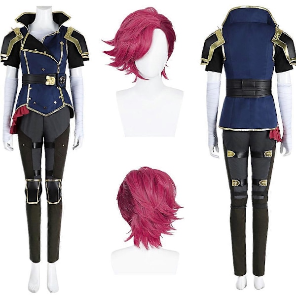 Arcane Vi Cosplay Sheriff Kläder Peruker Anime Spel LoL 2 Kostym Vuxen Kvinna Rollspel Finfräcka Kläder Fest Förklädnad Kläder (FMY) WIG M