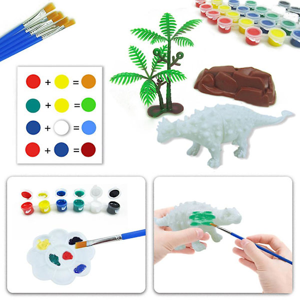 DIY Dinosaur Malingsett for Barn - 3D Dyremodell Graffitileker - Morsomme Håndverk for Barn - Perfekt Gave (FMY)