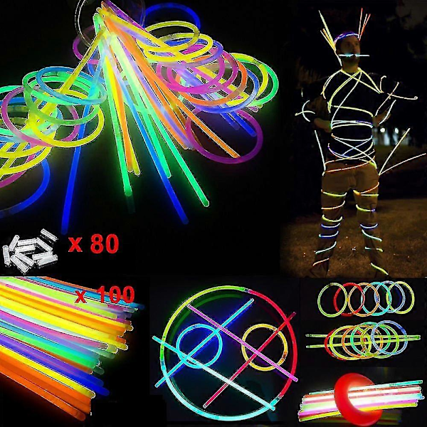 100 Glow Sticks Självlysande Stav Mixade Färger Glow Sticks Självlysande Stav Ljusstav För Glasögon, Armband (FMY)