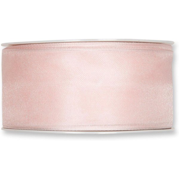 Blush Pink Organza Ribbon 40mm (1.5 Inches) Wired Fabric, 25m Roll, Made In Germany  (FMY)