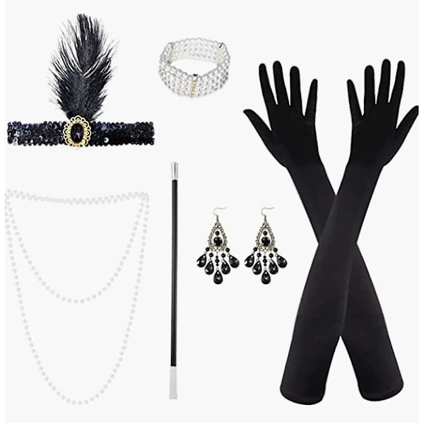 1920-luvun Naisten Flapper-Asusteet Gatsby-Puku Asusteet Sarja 20-luvun Vintage Party Flapper Pääpanta Helmikaulakoru Rannekoru Korvakorut Hanskat (FMY) E