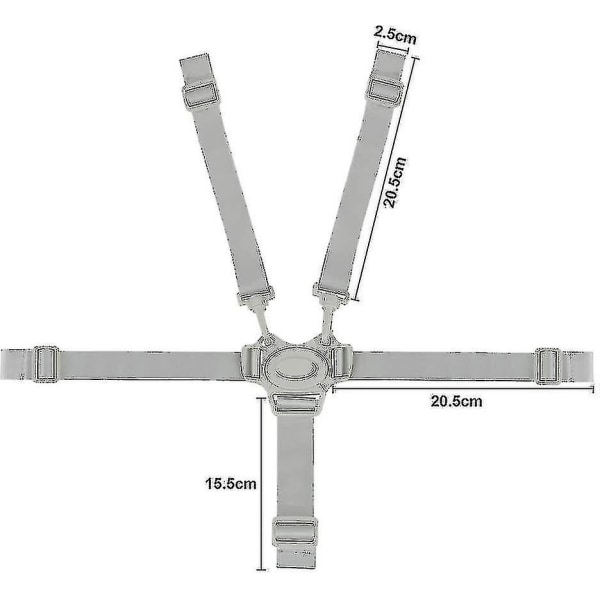 Universaali korkea syöttötuolin valjaat Säädettävä lapsen hihna turvavyökiinnityksellä 5-pisteinen (harmaa)  (FMY)