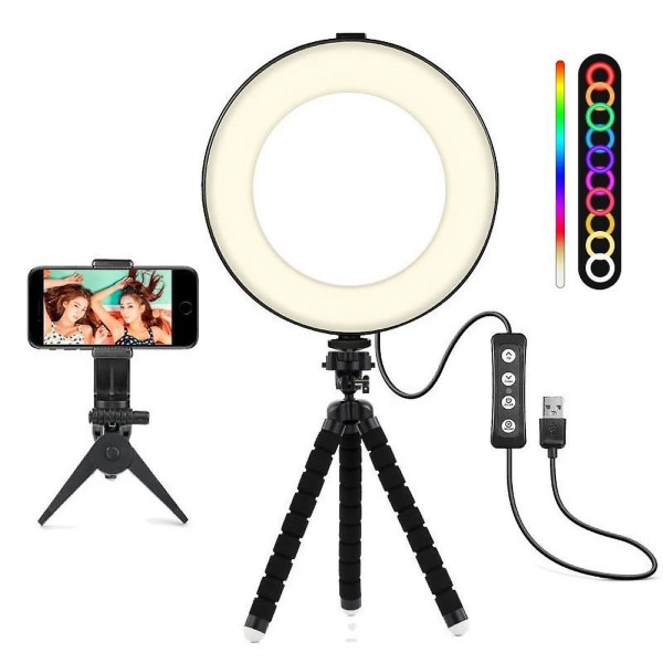 6" Selfie-ringljus med stativ, dimbar Rgb LED-lampa för skrivbordskamera Ringljus (FMY)
