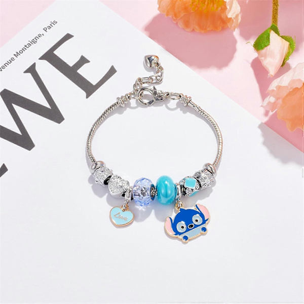 Stitch Charm Armbånd, Inspirasjons-Stitch Charms Kvinners Slangekjede Smykker Bursdagsgaver (FMY) Adjustable  10 Charms