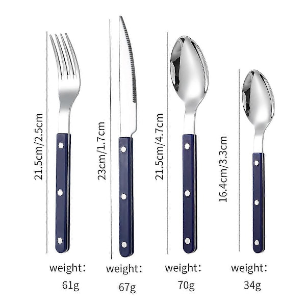 Klassisk Bestiksæt i Rustfrit Stål med Resin Nitter, 4-i-1 Elegant Spisebestik til Fine Dining (FMY) blue