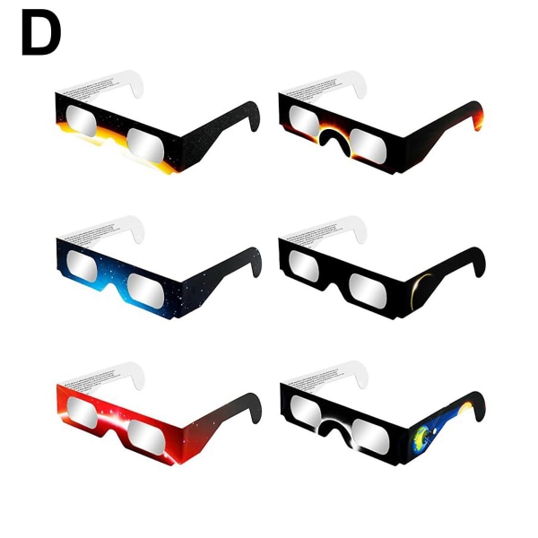 6-pack Solförmörkelseglasögon, CE&ISO-certifierade Eclipse-glas för soltittande, optisk kvalitet Säkra glasögon för direkt solljusvisning (FMY) D