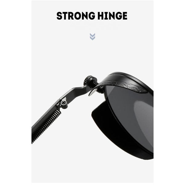 Retro Steampunk-stil unisex-inspirerte runde metallsirkelpolariserte solbriller for menn og kvinner-transparente (FMY)