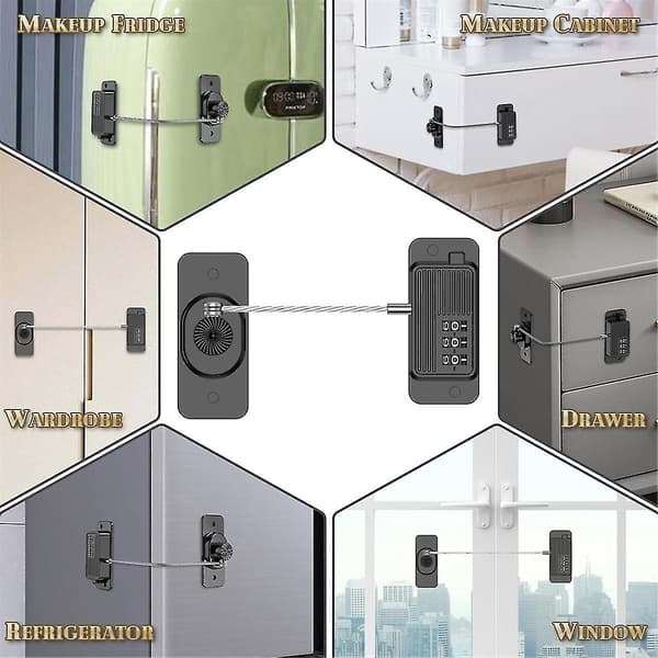 Kylskåpslås, kylskåpslås, Keyless One-Click Access, Anpassningsbart lösenord, Barnsäkerhetskombinationslås  (FMY) Black