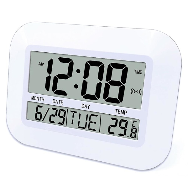 Digital Väggklocka Batteridriven Enkel Temperatur Kalender Datum Dag Kontor (FMY) White
