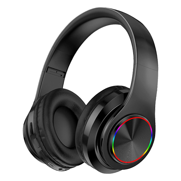 B39 Trådlösa Hörlurar Vikbara Färgglada Andningslampor Stöd för TF-kort Bluetooth 5.0 Stereo Tung Bas Hörlurar för Spel (FMY) Black
