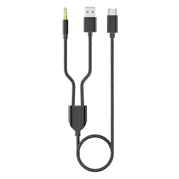 2-i-1 Type-C Bil Audiokabel 1 Split 2 Type C til USB A 3,5 mm AUX Kabelledning (FMY) Black