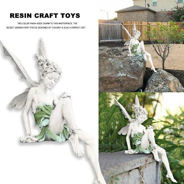 Blomsterfe-Skulptur Trädgårdslandskap Gräsmatta Konst Ornament Resin Turek Sittande Staty Utomhus Ängelfigurer Hantverk Dekoration (FMY) Black