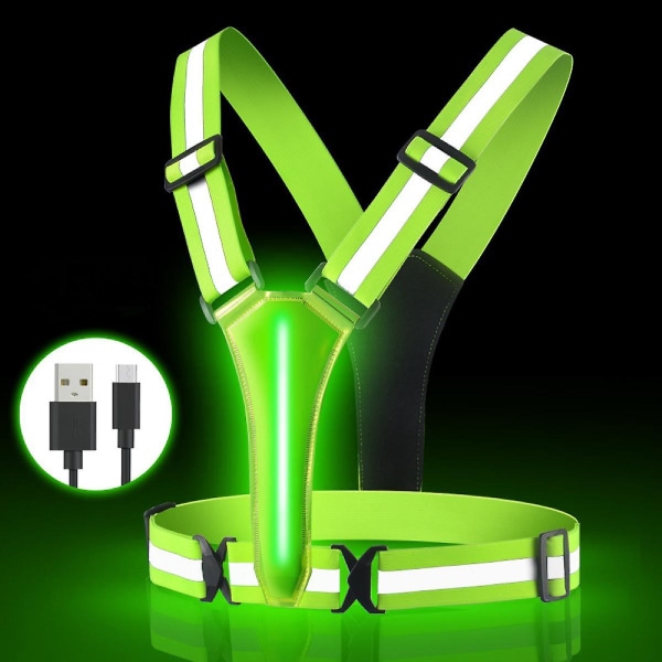 Led reflexväst USB Uppladdningsbar löparutrustning Nattljusväst Säkerhetsutrustning Justerbar elastisk storlek Night Running Led (FMY)