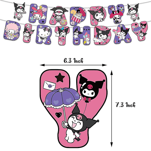 Kuromi-teema syntymäpäiväjuhlan koriste Kuromi Pull Flag Cake Account Balloon Spiral Spiral Suspension Invitation Card  (FMY) Set B