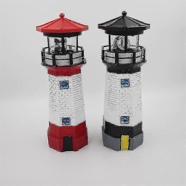 Soldriven Fyr LED Roterande Fyr Trädgårdslampa Gräsmatta Dekorativ Uteplats (FMY) Black