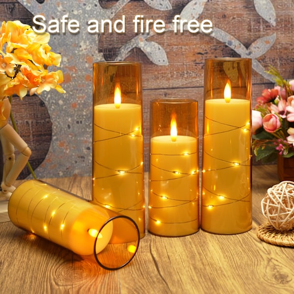 7 Akryl Blinkande LED Flammlösa Kolonn Ljus - Batteridriven, Fjärrkontroll, Inbyggd Stjärnsträng, Flimmerande Atmosfär - Perfekt Hem D (FMY) Red D2.3"xH5"5"6"6"7"7"7"