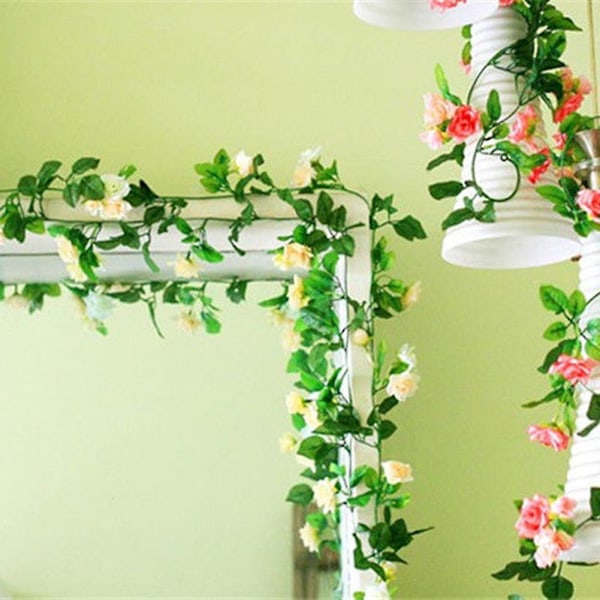 2,4 meter Kunstig Rose Guirlande Blomster Blad Vinstok Hjem Bryllup Have Fest Dekoration (FMY) Purple
