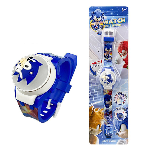 Barn 3D Cartoon Klocka Blinkande Ljus Upp Glödande Digitala Klockor Snurrande Topp Flip Cover Armbandsur Nyårsgåva (FMY) Sonic