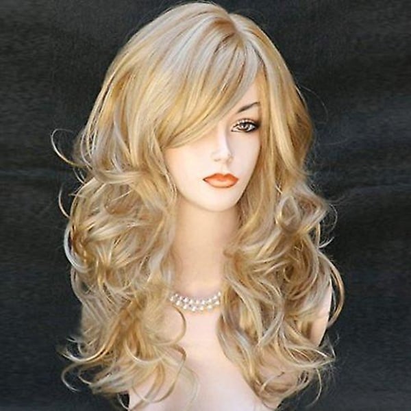 Sexig blond vågig peruk, lång lugg peruk för kvinnor (FMY)