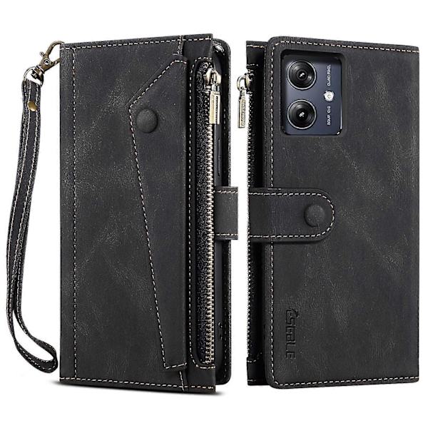 Läderfodral med blixtlåsficka och RFID-blockering för Motorola Moto G54 5G (FMY) Black