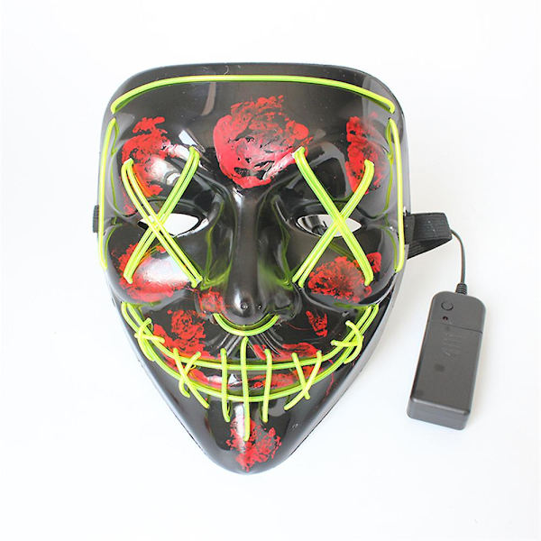 Halloween-juhlan led-hehkuva neon-naamio, pelottava cosplay-ompelu, kauhunaamio, valaistu naamio, naamiaiset (FMY) Yellow