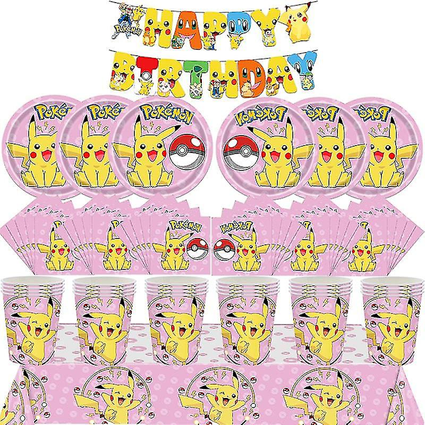 Fødselsdagspynt Gutter Jenter Rosa Pikachu Papirtallerkener Kopper Servise Sett Ballonger Deko Barn Baby Shower Festartikler 10pcs Knives