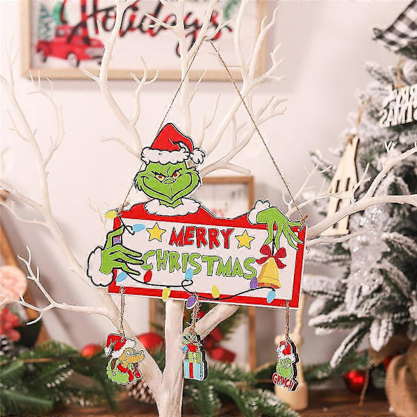 God Jul Tre Grinchen Stjal Julen Henger Ornamenter Juler Tre Dør Dekorasjon Morsom Skilt Hjem Gave (FMY) A