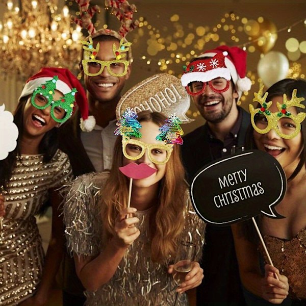 12 st Vibrerande Julpartyglasögonrekvisita - Hållbara, Nyhet Julfotobås Glasögonramar med Allmän Passform, Inga Fjädrar, (FMY) 12pcs