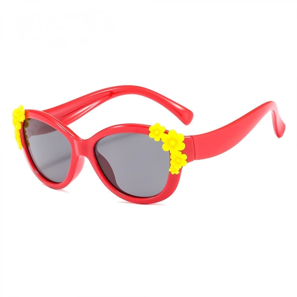 Silikon Söta barnsolglasögon Polariserade solglasögon Färgglada blomglasögon----vit båge Rose Red Ben Grey Piece (FMY)