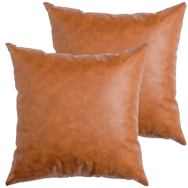 Sæt med 2 pudebetræk i imiteret læder, moderne brune udendørs pudebetræk Dekorative pudebetræk til sovesofa (FMY)