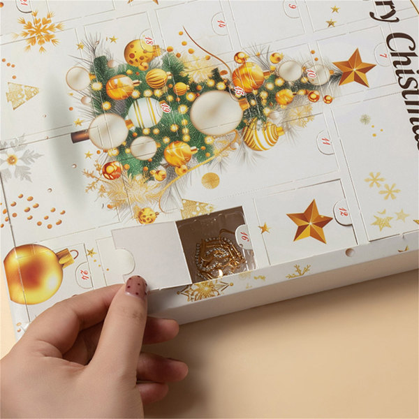 Julekalender med nedtelling til jul 2024 - 24-dagers smykkekalenderbokssett for kvinner, gave, juledekorasjon (FMY) Silvery 27cmx21cmx2.6cm