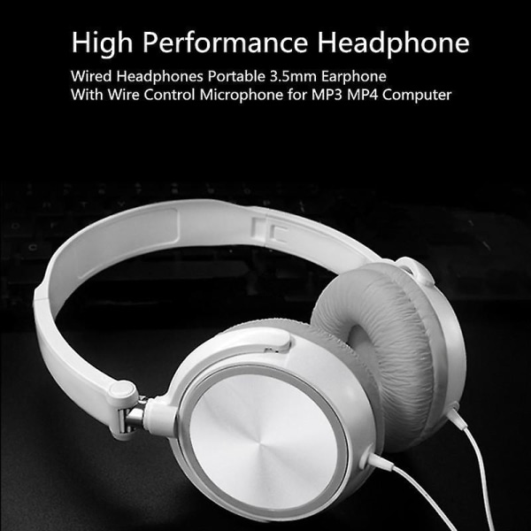 Over Ear-hodetelefoner Kablede hodetelefoner med mikrofon Bass Hifi-lyd Musikk Stereo-øretelefoner for Iphone Xiaomi Sony Hu Pc (FMY) White