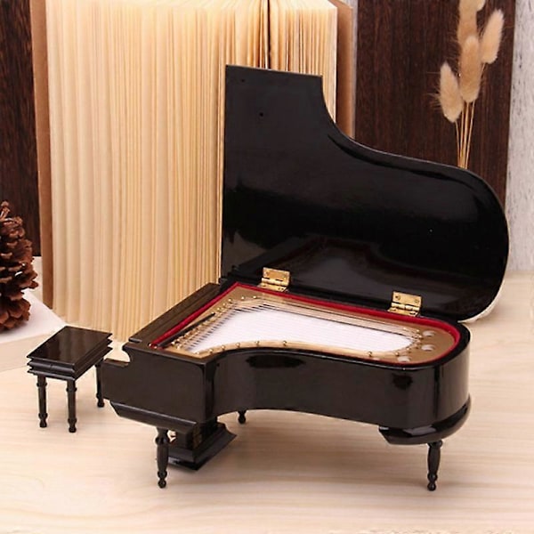 Miniatyr Grand Piano Modellsett Musikkinstrument med Stol, for Hjemmekontor Dekorasjon (Svart, Wit  (FMY) Black