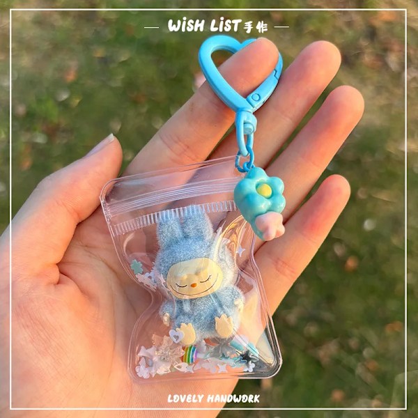 Uusi Flocking Mini Labubu Vinyyli Itävä Hieno Avaimenperä Söpö Laukku Matkapuhelin Nukkekoriste Kawaii Lelut Lahja (FMY) h