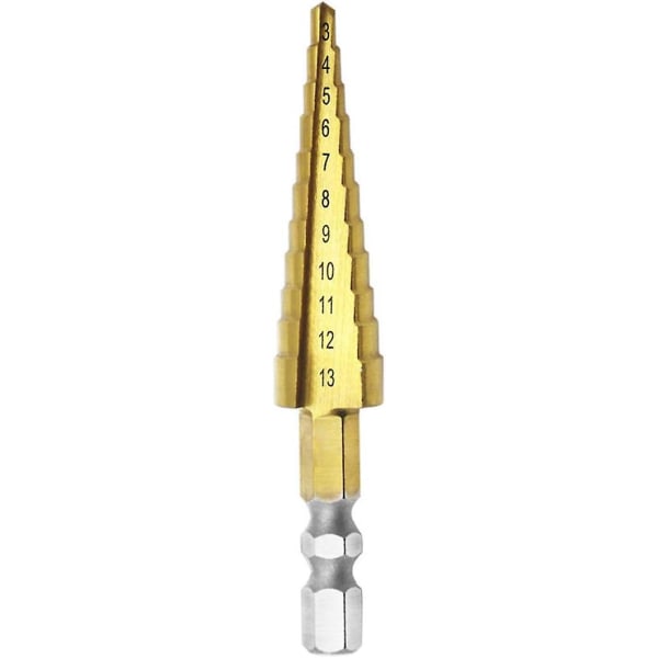 3-13mm Trin Drill Bit, HSS Trin Drill Bit Cutter med Hex Skaft HSS Power Tools med Titanium Belægning (FMY)