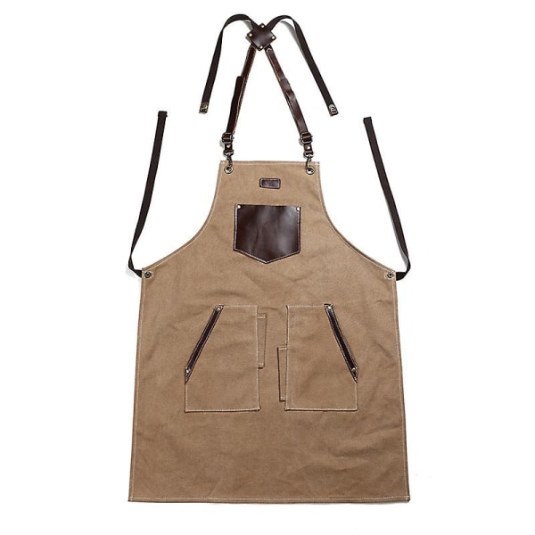 Køkken for professionelle kokkeforklæde - avancerede forklæder med ægte læder - et must til dit grillværktøj (kamel) (FMY)