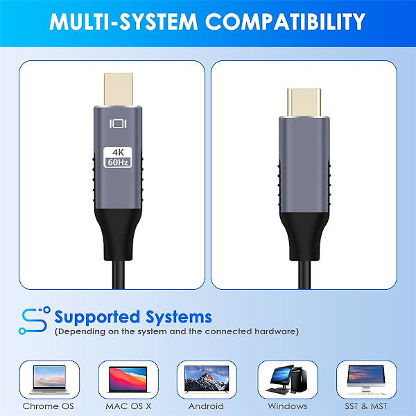 USB C til Mini Displayport-kabel USB Type C til 3 til Mini DP-kabel 4K-adapterkabel (FMY) black