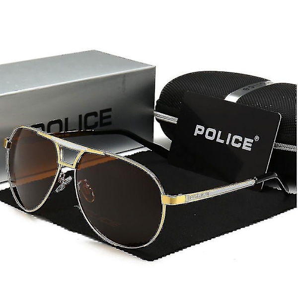 Poliisi Miesten Polaroid Uv400 Aurinkolasit Aviator Lasit Ajo Lasit  (FMY) Golden and Tea