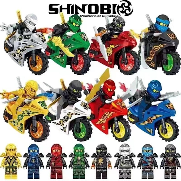 8 stk. Ninja motorsykkel sett minifigurer Ninja Mini figurer blokker leker (FMY)