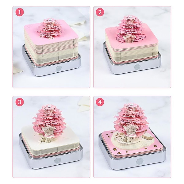 Omoshiroi Block 3d Notepad 3d Calendar 2024 Sakura Treehouse Bordkalender med lys Papir Art 3d Notes Block Julegave (FMY) Treehouse