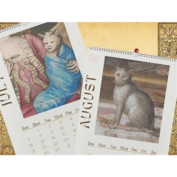 Kissan seinäkalenteri 2024, rumat kissat renessanssin maalauskalenteri 2024, hauska renessanssin kissakalenteri, 12 kuukauden kissakalenterilahjat (FMY) 2pcs
