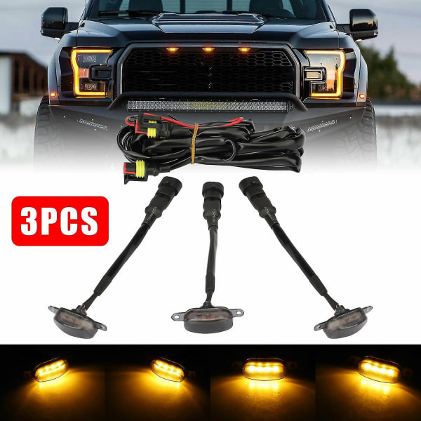 3x Smoked Lens Amber Led Front Grille Running Lights Lamps For Ford F-150 Raptor  (FMY)