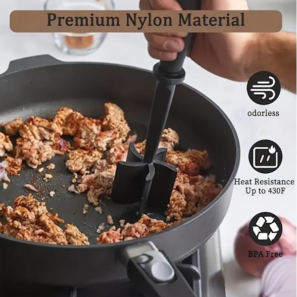 2/4 stk. Meat Master Chopper - Varmebestandige Køkkenredskaber til Hjemmet med Skridsikker Håndtag, Multifunktionel Hamburger- og Oksekødsmoser, N  (FMY) Black 2pcs