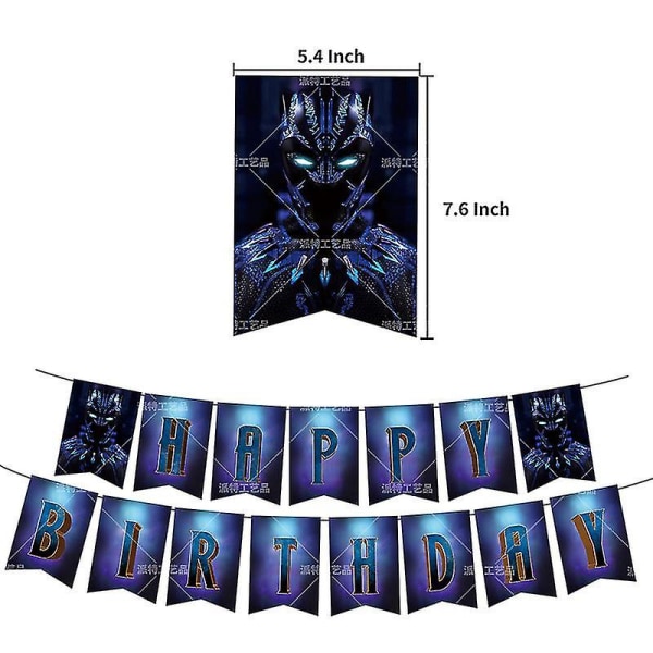 Black Panther temafest dragt Tillykke med fødselsdagen banner karakter dekorativt flag ballon combo børnefest layout forsyninger  (FMY)