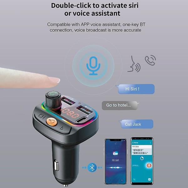 Bil Bluetooth 5.0 Fm-sender 3.1a hurtiglader radiomusikkadapter (FMY)