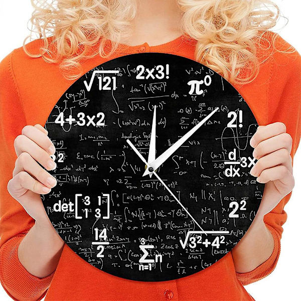 Matematikväggklocka, Matematik klocka, för barn Matematikformler Ikoner Väggklocka Klassrumsdekoration, Present till Lärare  (FMY) black