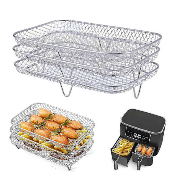 3 st Luftfritösställ Stapelbara Torkställ Rostfritt Stål Korgbricka Tillbehör för Ugn Mikrovågsugn Bakning Rostning (FMY) Rectangle