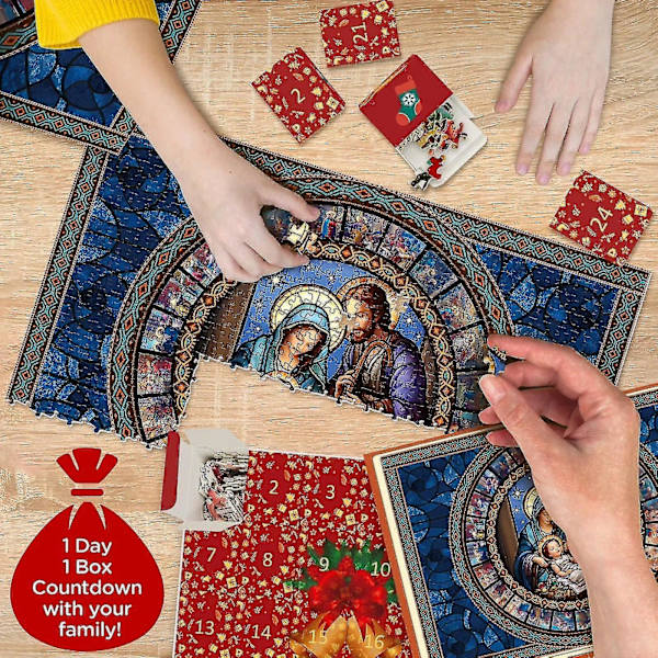 Adventskalender 2024, Julekrybbe Puslespil 1000 Brikker, Puslespil Nedtællingskalender Til Julegaver, 24 Æsker Puslespil Til Par (FMY)