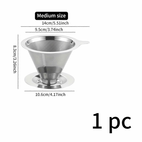 Kahvisuodatin, kahvisuodatin ja liukumaton kupinpidike, pidike kaksoiskerroksisella 304 ruostumattomasta teräksestä valmistetulla teemestarin verkko-suodattimella ja suurella kapasiteetilla (FMY) 1pc(medium)