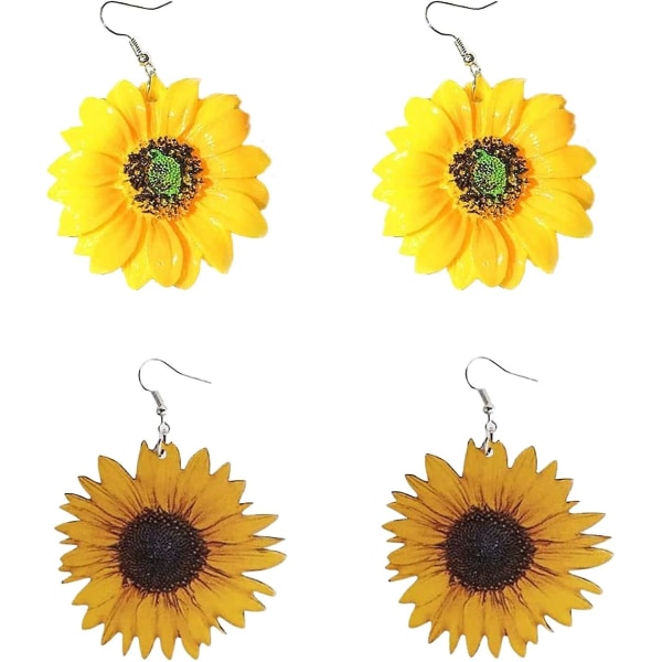 Solsikkeøreringer for kvinner 3d Sunflower Daisy Flower Drop Dingle øredobber Bohemian Sunflower Statement øredobber Smykker (FMY)